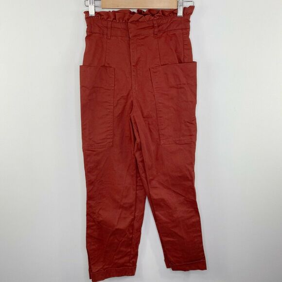 Zara Burnt Orange High-Rise Cuffed Paperbag Pants‎ Women's Size Extra Small XS - Picture 1 of 7